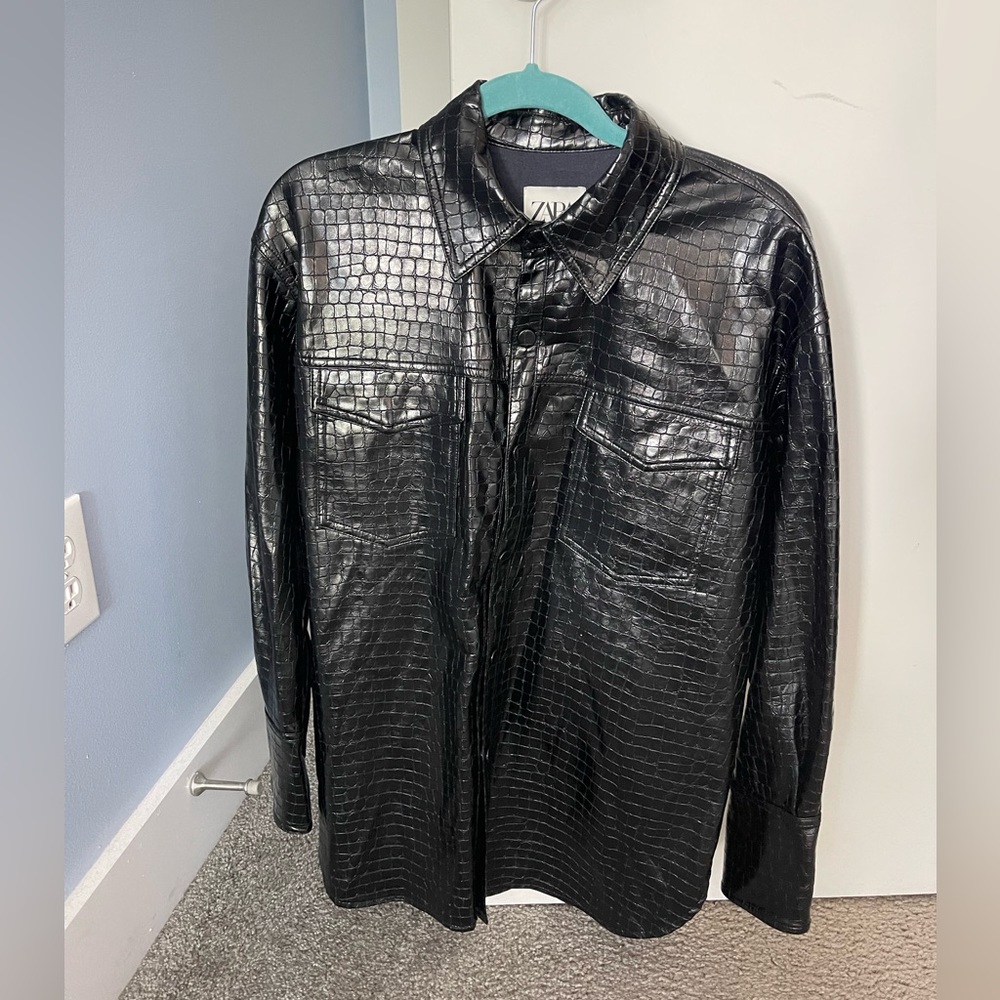 ZARA faux leather button down shirt size small